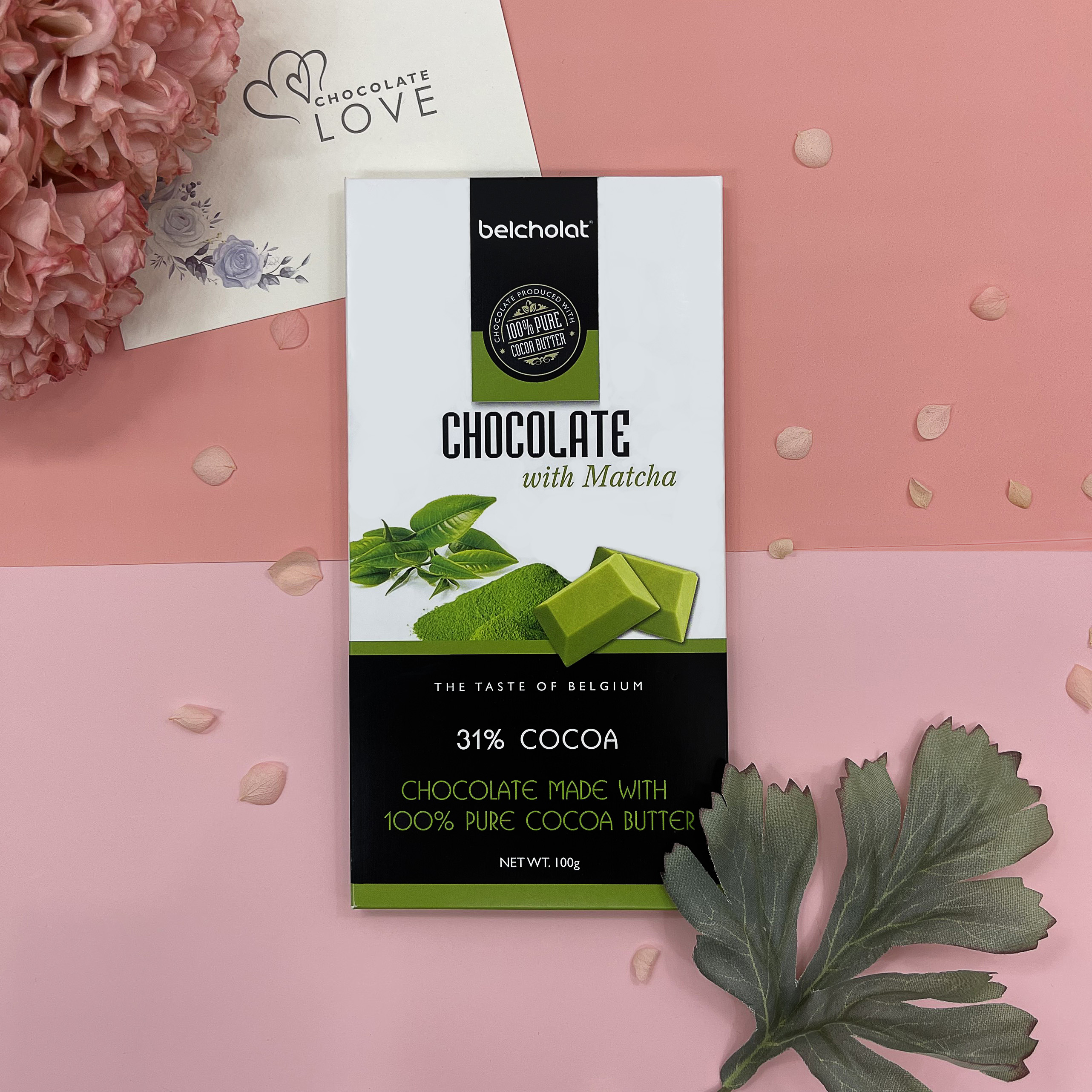 Socola thanh matcha 31% cacao Belcholat 100g, Chocolate With Matcha 31% cacao Belcholat 100g