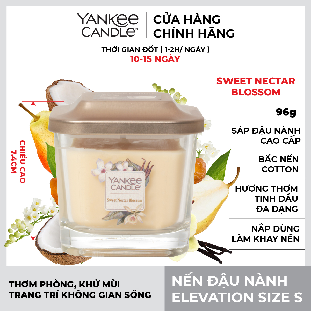 Nến ly vuông Elevation Yankee Candle size S - Sweet Nectar Blossom