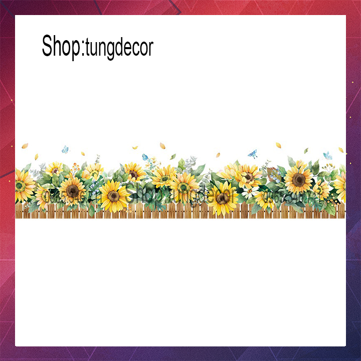 Decal dán tường trang trí phòng sẵn keo-Chân tường HOA HƯƠNG DƯƠNG bông lớn QR9117. Đề can dán tường Hàn quốc kích thước 60x90cm