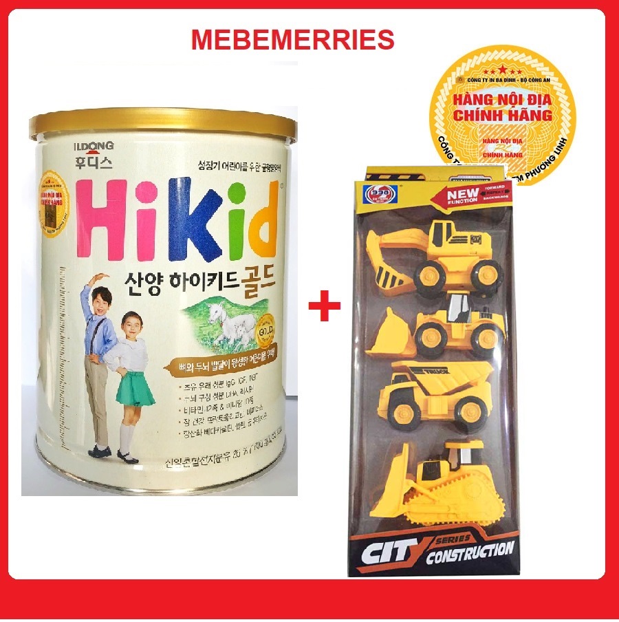 Sữa Hikid dê núi nội địa Hàn quốc 700gr mẫu mới + bộ 4 xe