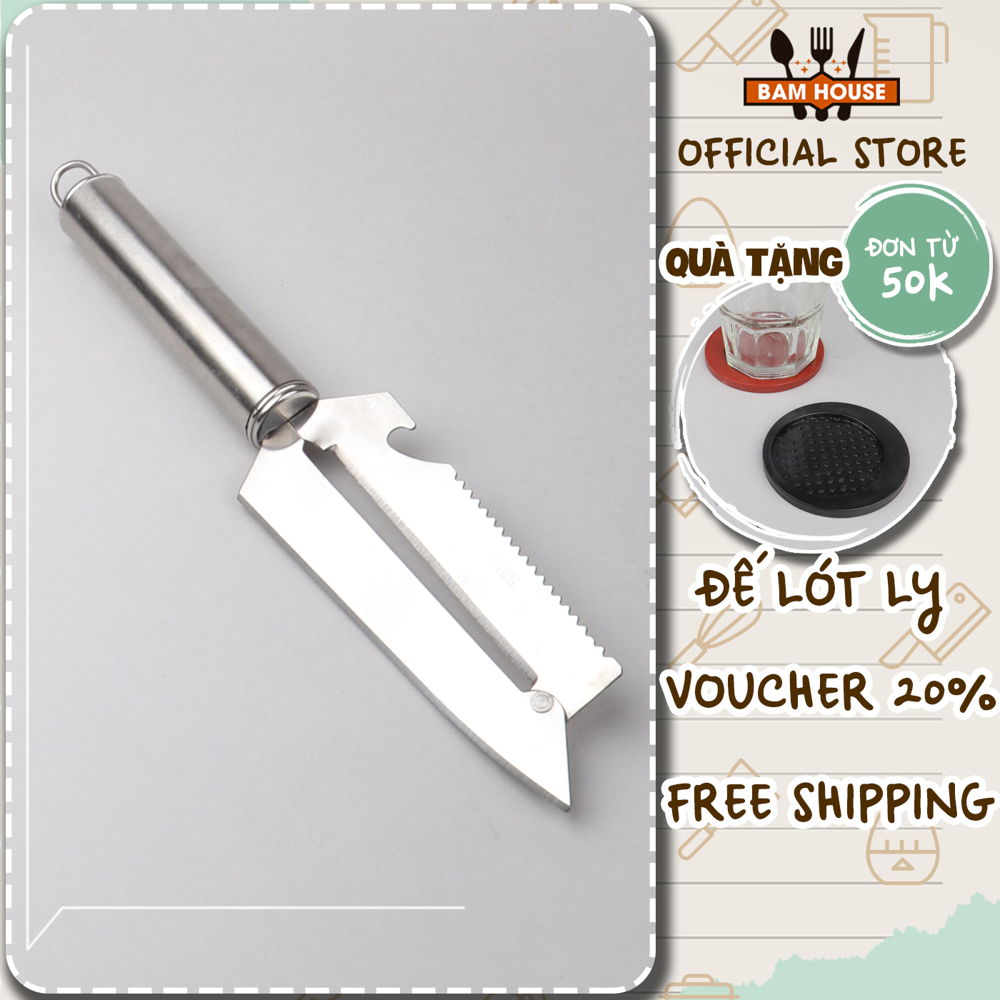 Dao bào đa năng inox Bam House lưỡi dài siêu bén cao cấp BLD04 - Gia dụng bếp