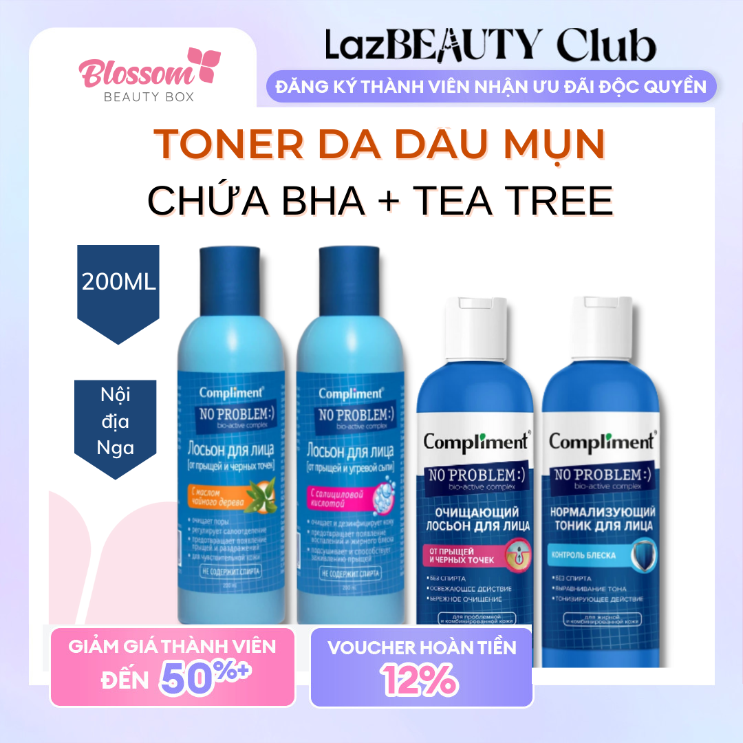 TONER nước hoa hồng cho da dầu mụn COMPLIMENT NO PROBLEM 200ML