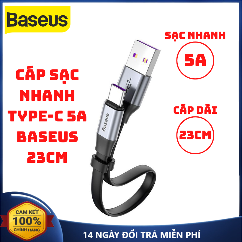 Cáp sạc nhanh type c 5a baseus usb to type c dây sạc nhanh type c cáp sạc type c 23cm