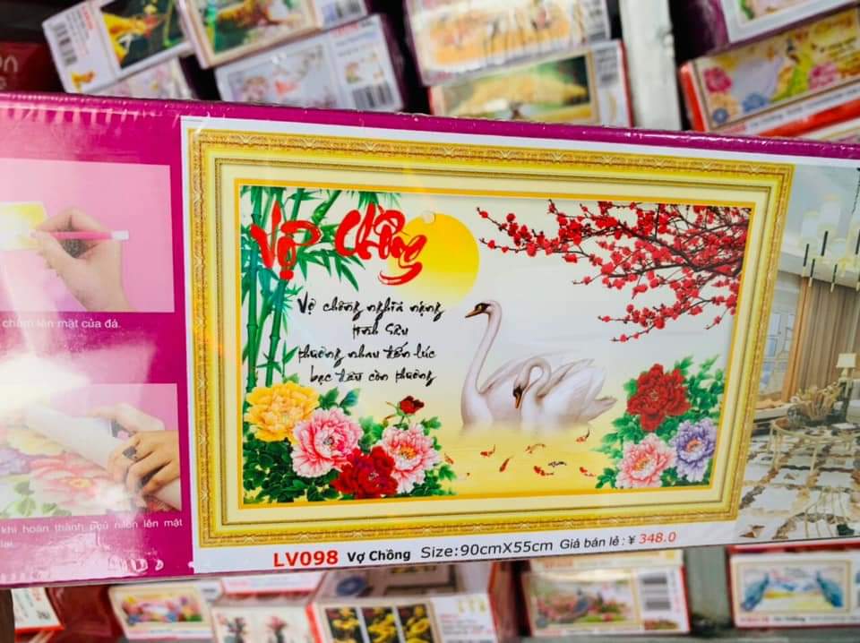 Tranh đính đá vợ chồng _ kích thước: 90x55cm _lv098 _chưa đính đá