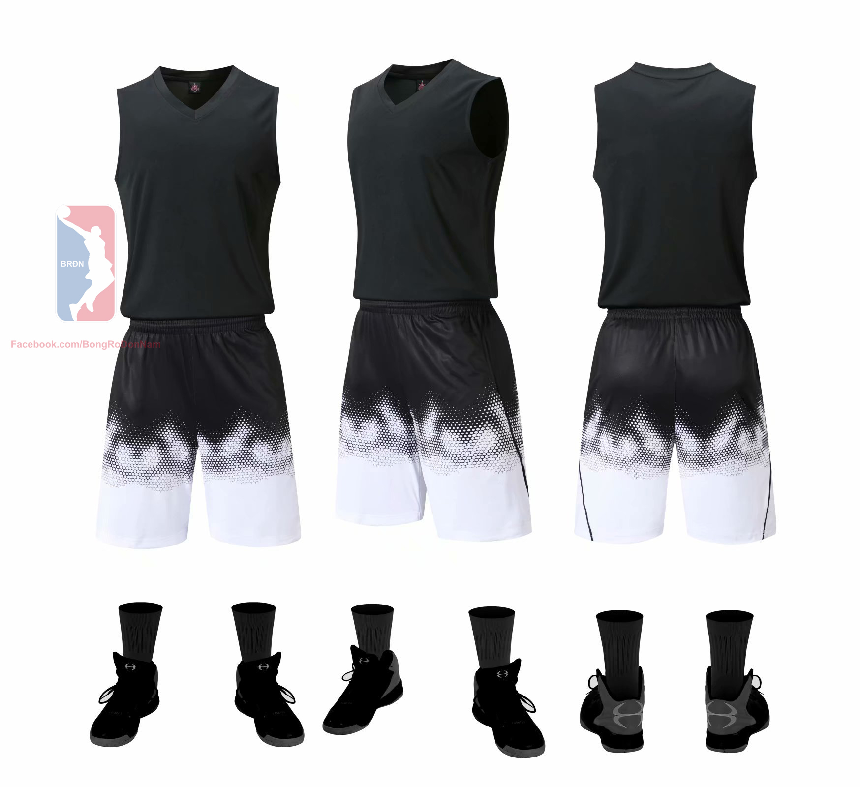 Bộ quần áo bóng rổ trơn màu đen - Bộ quần áo bóng rổ để in áo đội- Quần áo bóng rổ không logo - Mẫu 2021
