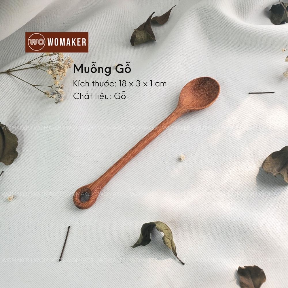 Thìa Muỗng Gỗ Đỏ Khoen Tròn Decor Trang Trí Chụp Ảnh Quán Cafe Phụ Kiện Nấu Ăn Hằng Ngày Dài 19cm