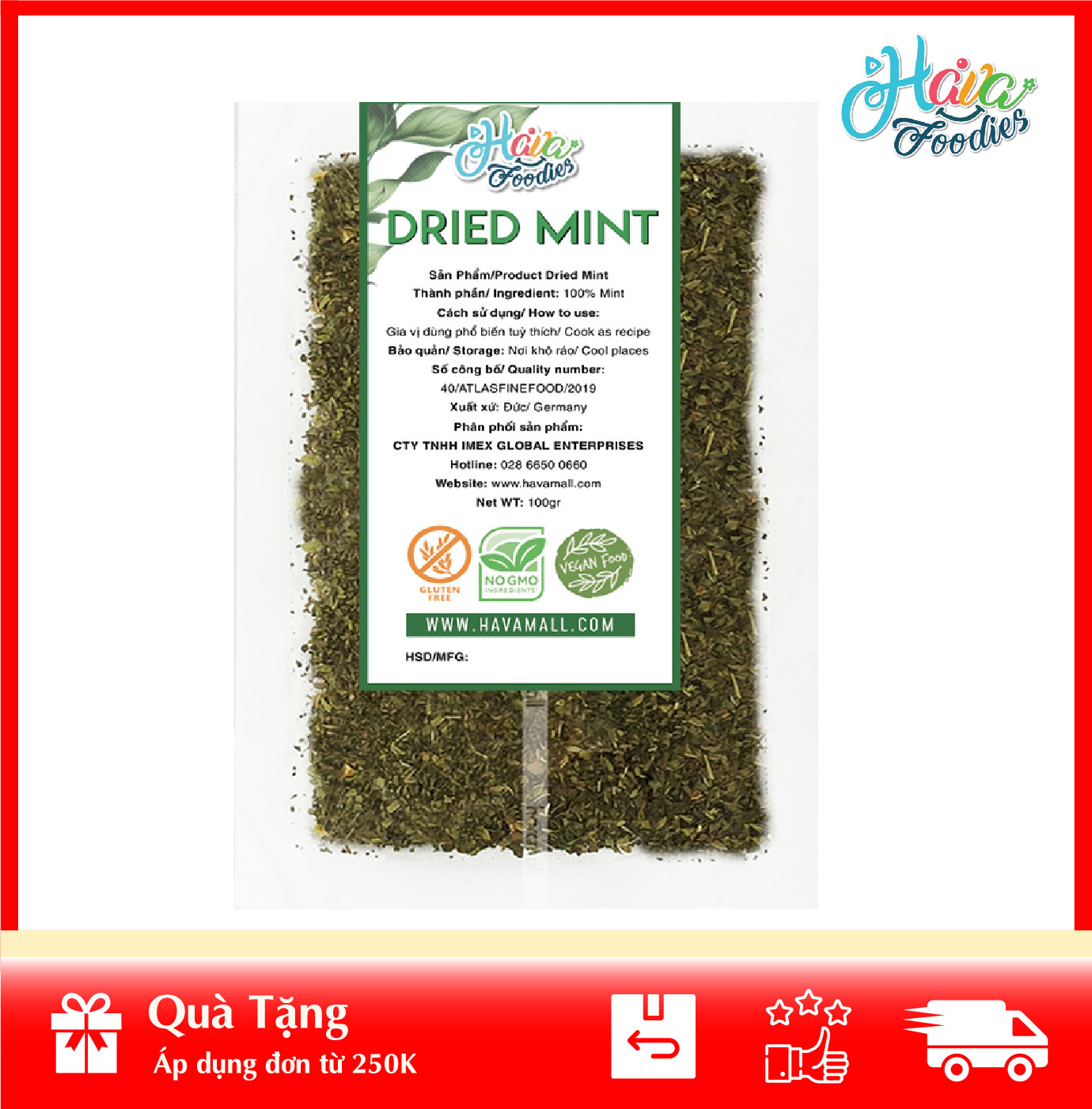 [ HÀNG CÔNG TY NHẬP KHẨU ] Lá Bạc Hà Sấy Khô Gói 100gr