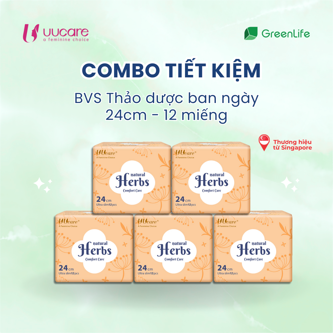 Combo Tiết kiệm Băng vệ sinh thảo dược UUcare Singapore Ban ngày 24cm