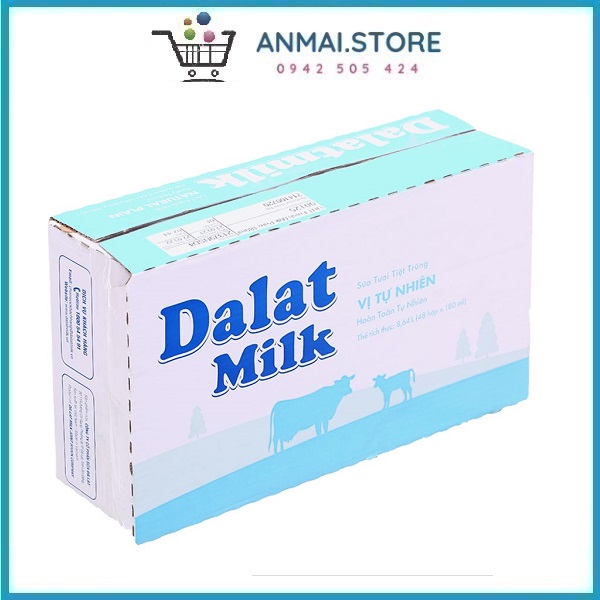 Thùng 48 hộp sữa tươi tiệt trùng vị tự nhiên Đà Lạt Milk 180ml
