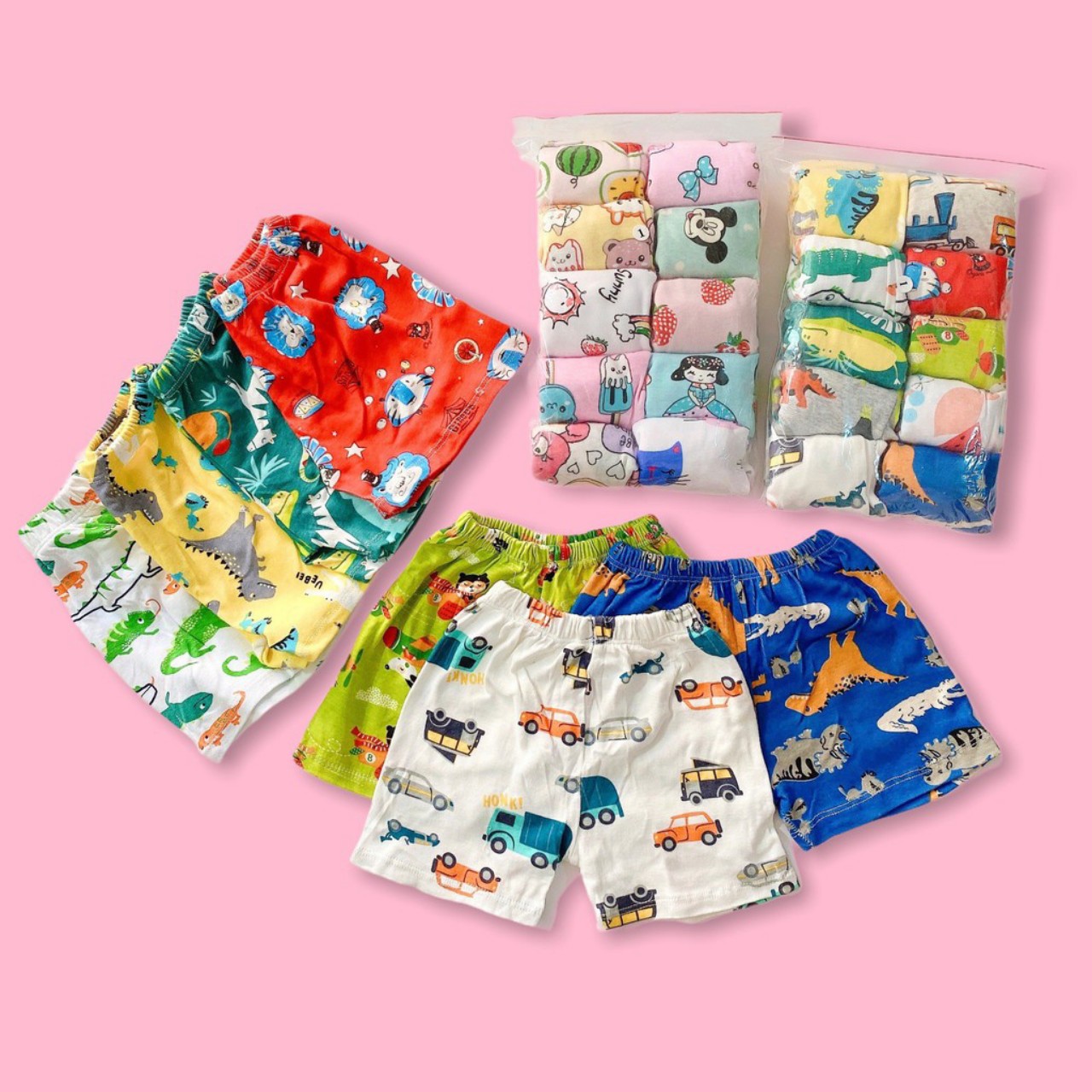 Combo 5 quần đùi cho bé trai và gái chất cotton mềm mát