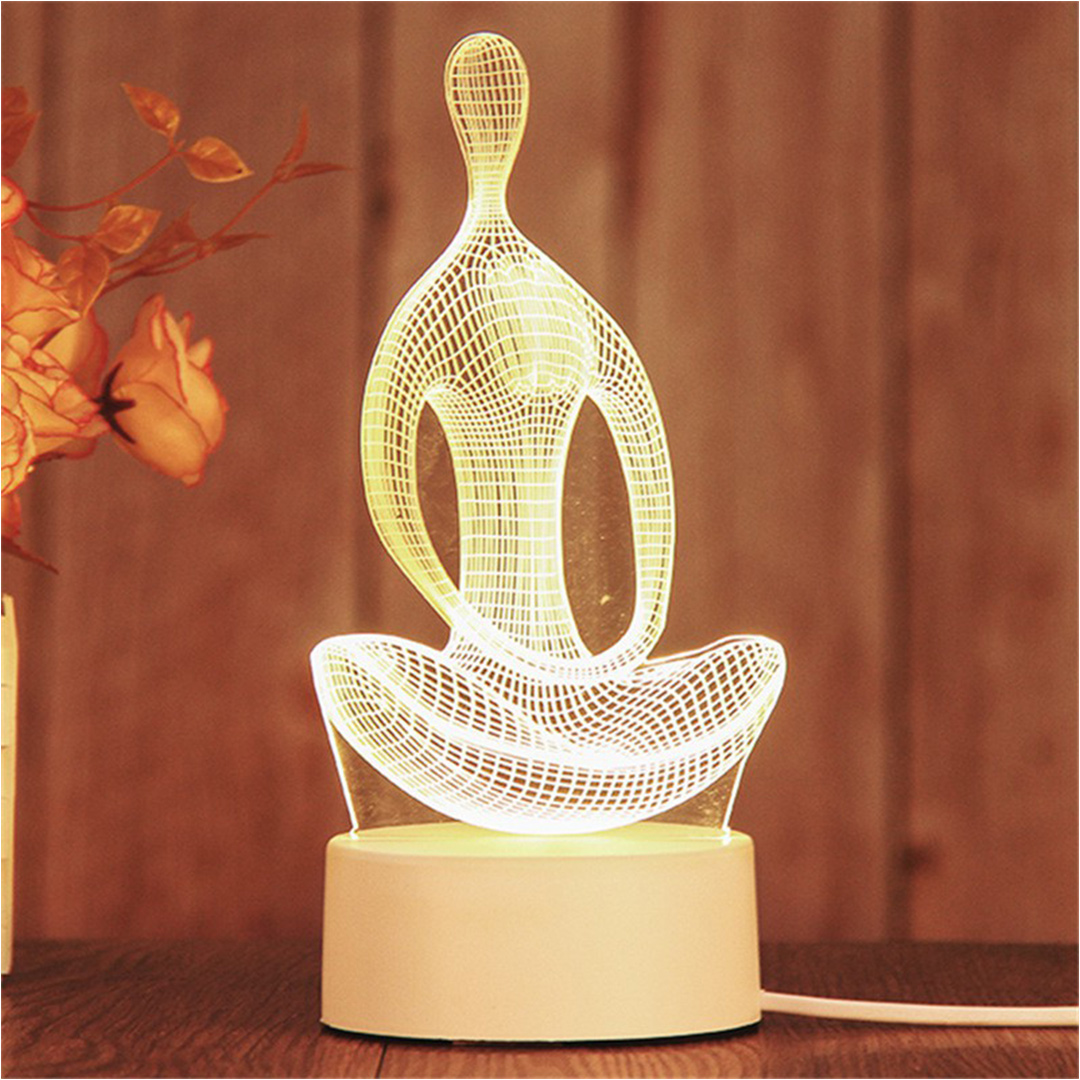Đèn LED 3D yoga, đèn trang trí đơn sắc về Tâm linh