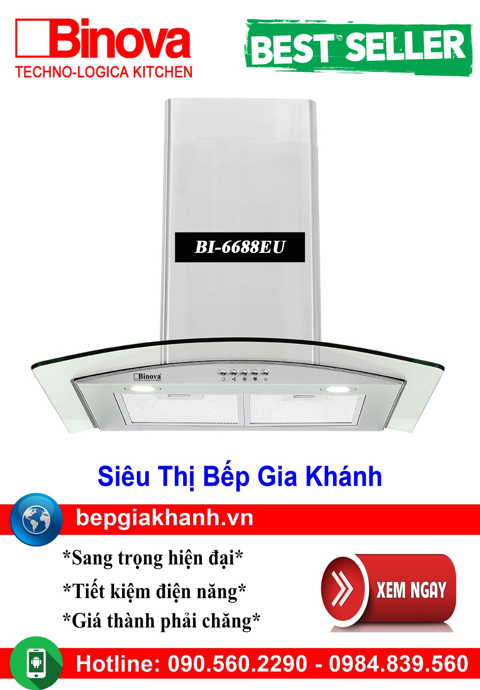 [HCM]Máy hút mùi kính cong 70cm Binova BI-6688EU, máy hút mùi nhà bếp, máy hút mùi bếp, máy hút mùi kính cong, máy hút mùi canzy, máy hút mùi mini, máy hút mùi âm trần, máy hút mùi electrolux, may hut mui