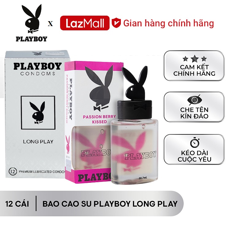 [ playboy ] bao cao su playboy long play 12 bao - kéo dài thời gian quan hệ + tặng gel bôi trơn playboy passion berry kissed 88.7ml 1