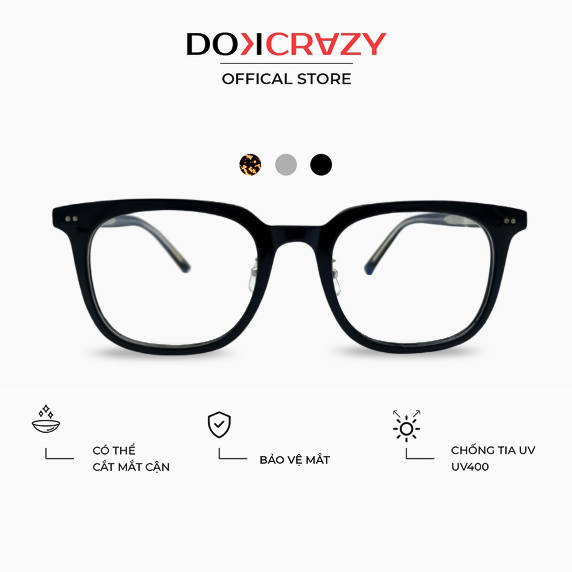 Kính cận vuông nam nữ DOKCRAZY NICOS mắt giả cận không độ thời trang cao cấp dáng retro hot trend