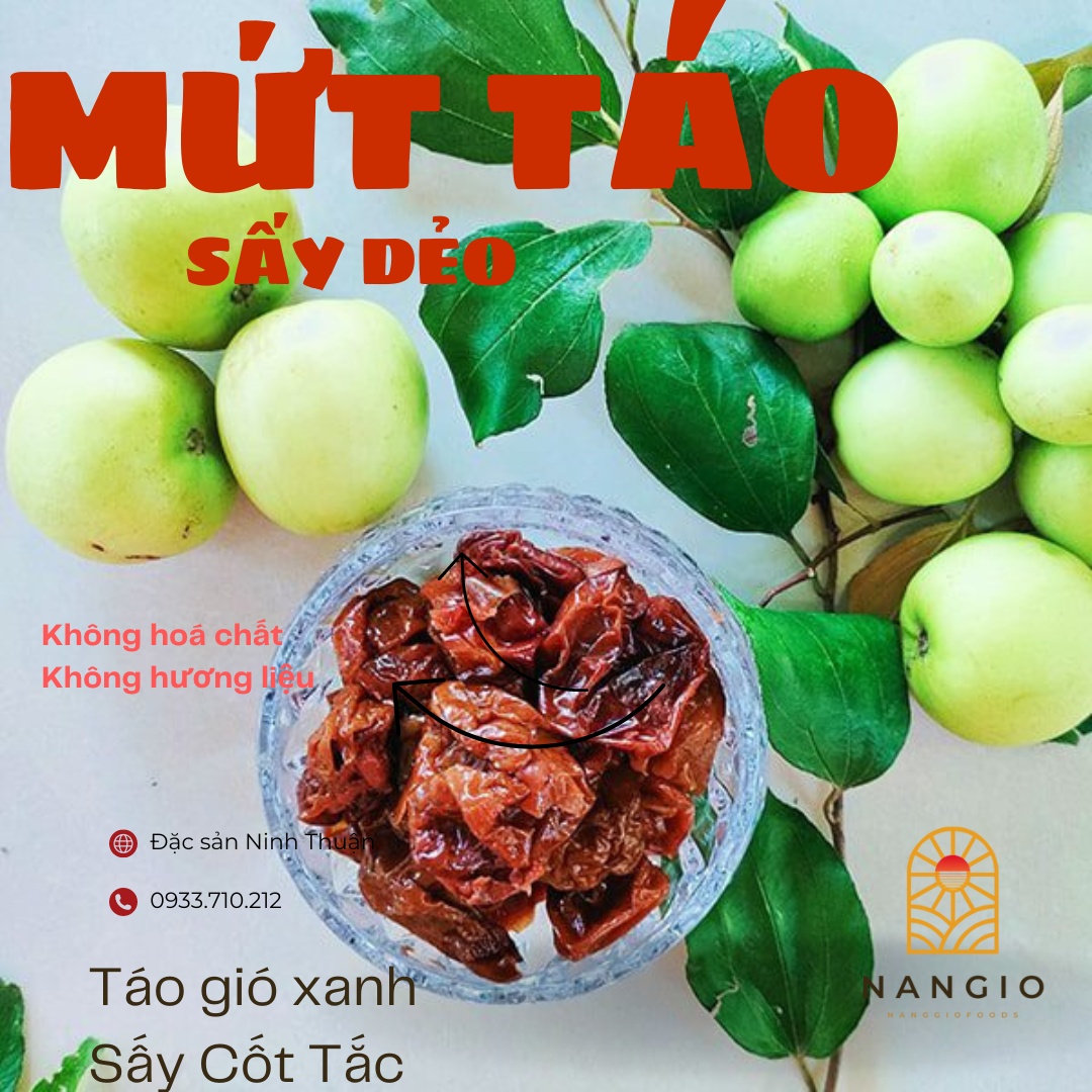 Mứt Táo sấy dẻo hút chân không Organic không đường tách hạt Ninh Thuận hàng loại 1