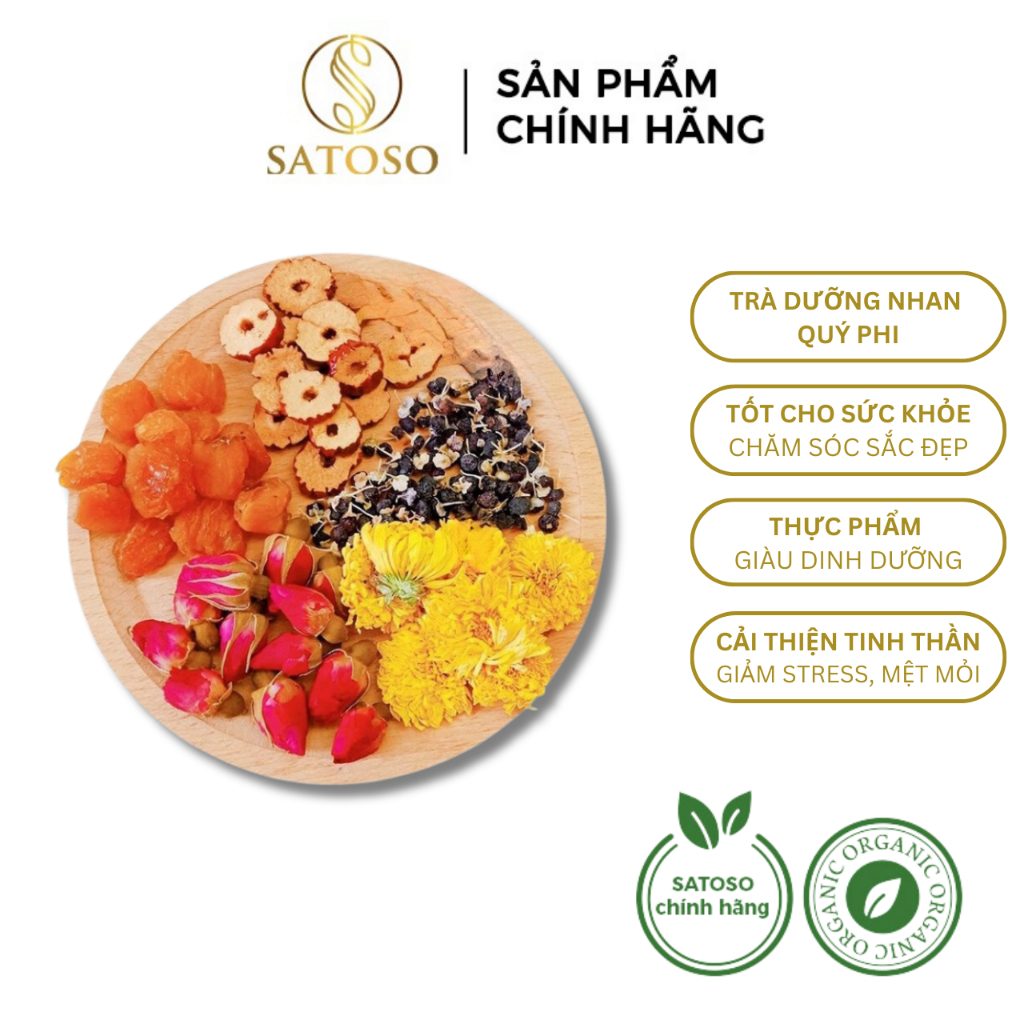 Trà dưỡng nhan quý phi mix long nhãn, táo đỏ, kỷ tử, hoa hồng, hoa cúc Satoso gói 10g