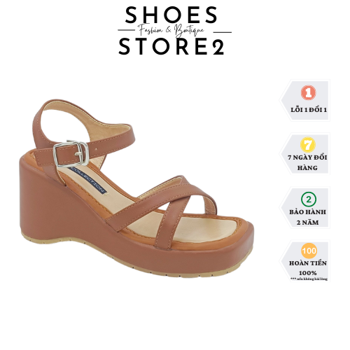[25.9 - Mua 1 tặng 1 miếng lót giày]  Giày sandal đế xuồng quai chéo 8cm XIARA SHOE STORE MX14 da PU cao cấp