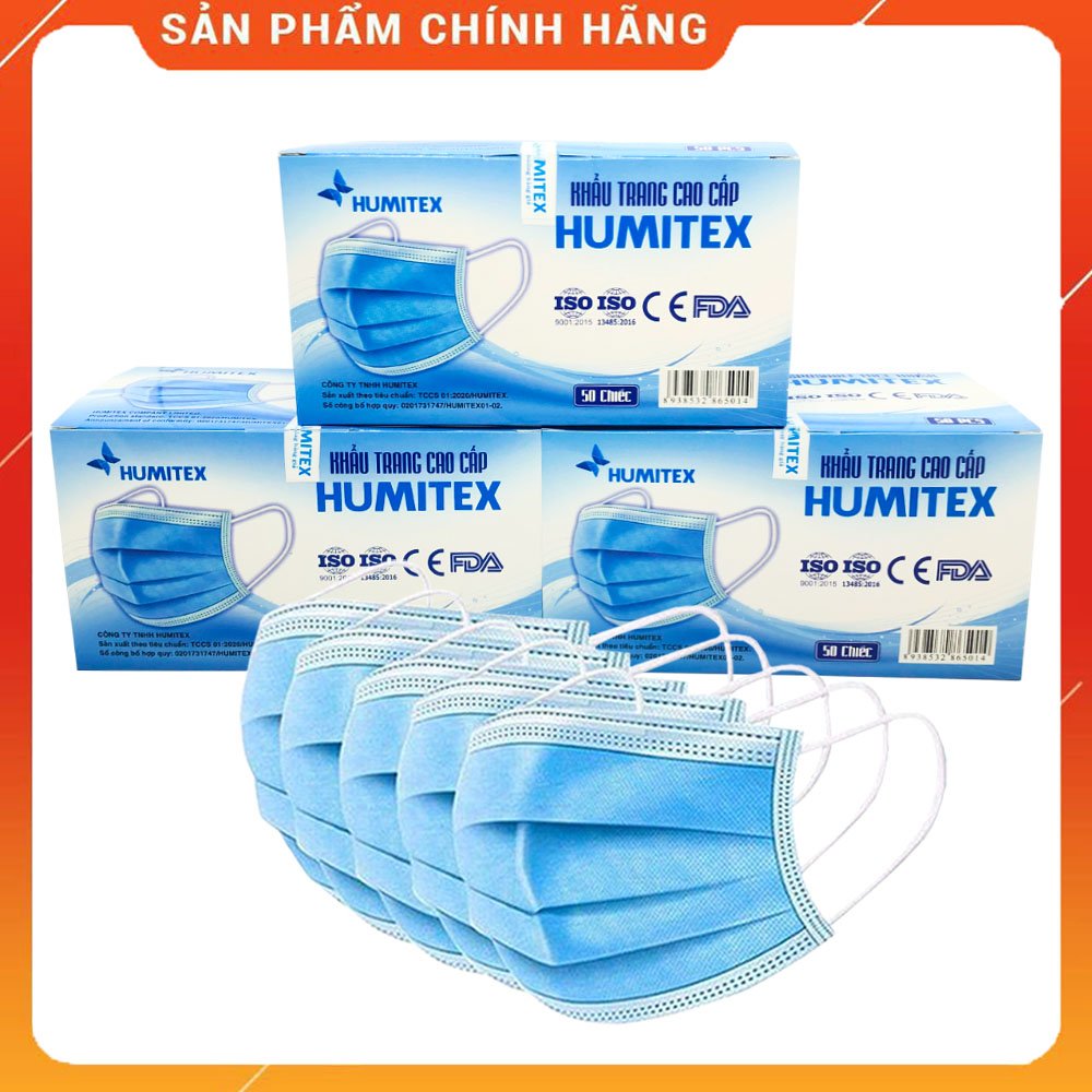 HỘP 50 CÁI KHẨU TRANG Y TẾ 4 LỚP CAO CẤP KHÁNG KHUẨN HUMITEX [ HỘP 50 CÁI ]