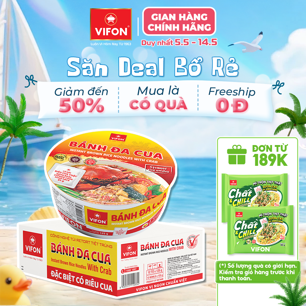 [VOUCHER 15%] Thùng 12 Tô Bánh Đa Cua VIFON 120g / Tô Có gói thịt thật