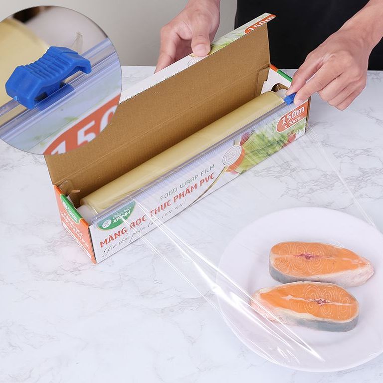Màng bọc thực phẩm PVC Bách hóa XANH 30cm x 150m, có dao cắt, Công dụng Dùng để bảo quản, bao gói các loại thực phẩm (trái cây, thịt, cá,...)