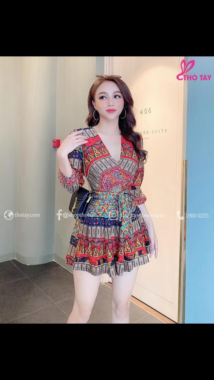 Sét Jump đùi cột nơ thổ cẩm cao cấp - QH