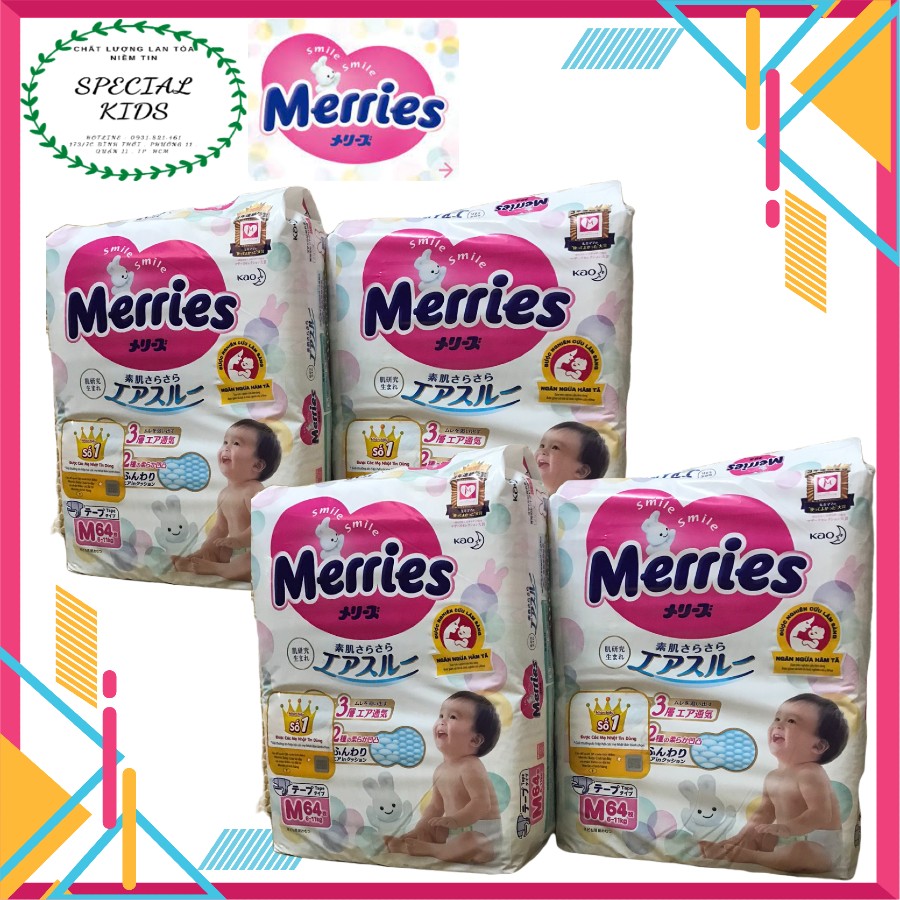 [Freeship 50K] [TEM PHỤ CHÍNH HÃNG KAO]Tã/Bỉm DÁN Merries nội địa Nhật Size M64 (6-11kg)