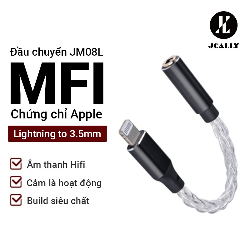 [Mã ELHACE giảm 4 đơn 300K] Cáp chuyển đổi âm thanh Jcally Jm08L từ Lightning sang 3.5mm - MFi hỗ trợ mic