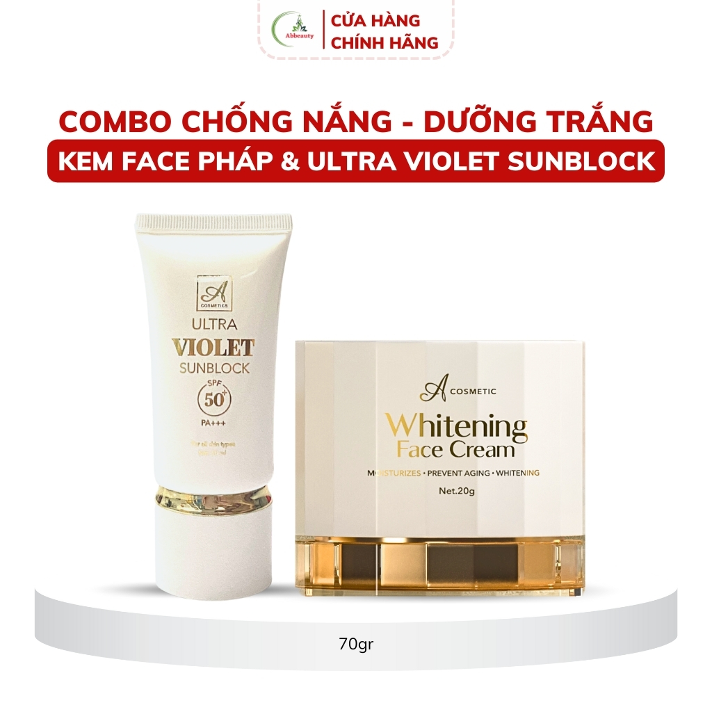 Combo dưỡng trắng da mặt, sáng da Mềm acosmetics, kem face pháp, kem chống nắng nâng tone kiềm dầu ultra violet 70g