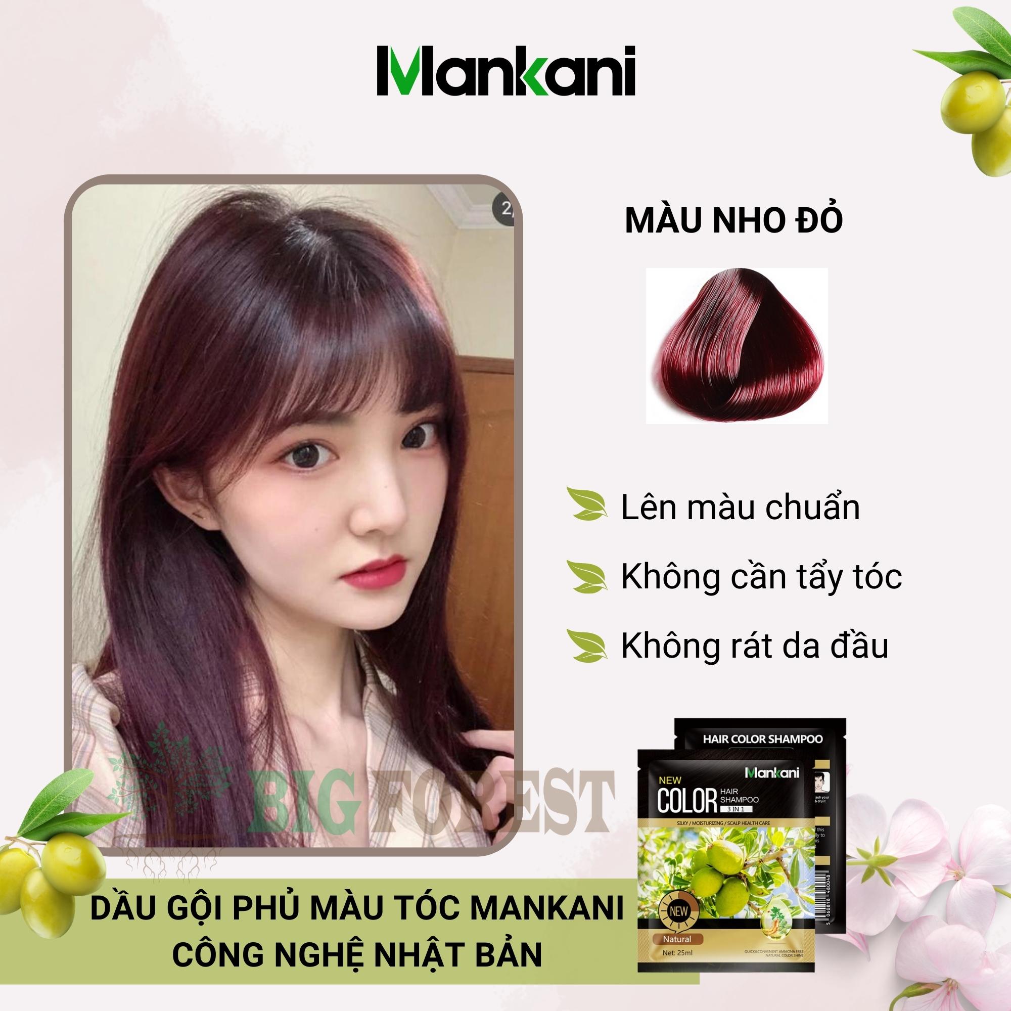 Gói dầu gội nhuộm tóc, thảo dược màu Nho Đỏ, Mankani Chính Hãng