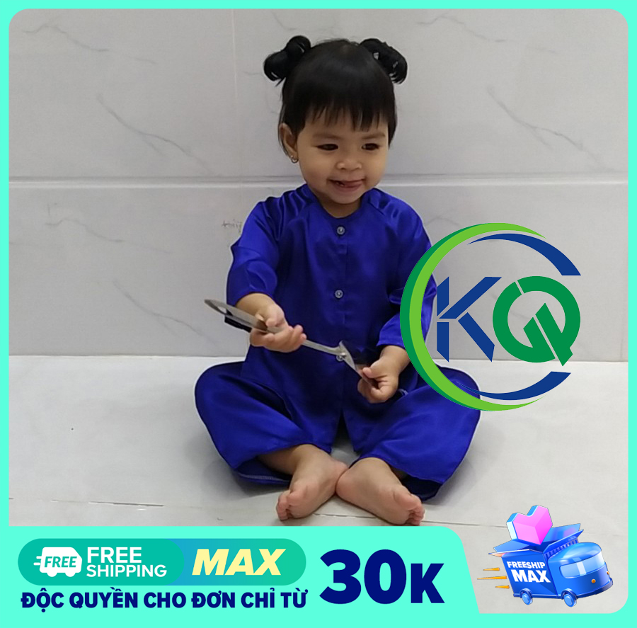 BỘ ĐỒ BÀ BA NAM BỘ CHO BÉ từ 7 đến 30kg - MÀU XANH DƯƠNG - VẢI PHI BÓNG