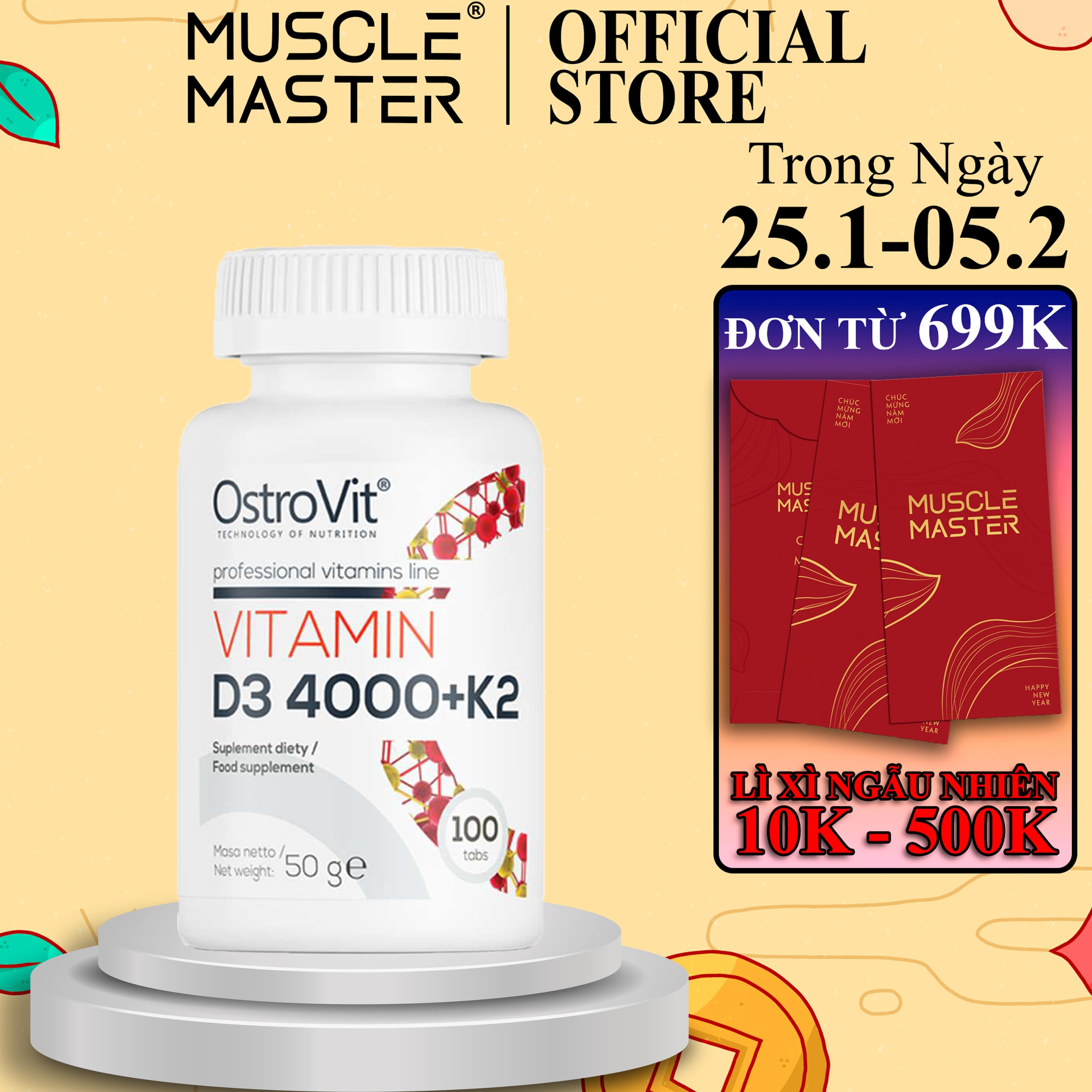   HCM Thực Phẩm Bổ Sung Ostrovit Vitamin D3 4000 + K2 110 Viên 