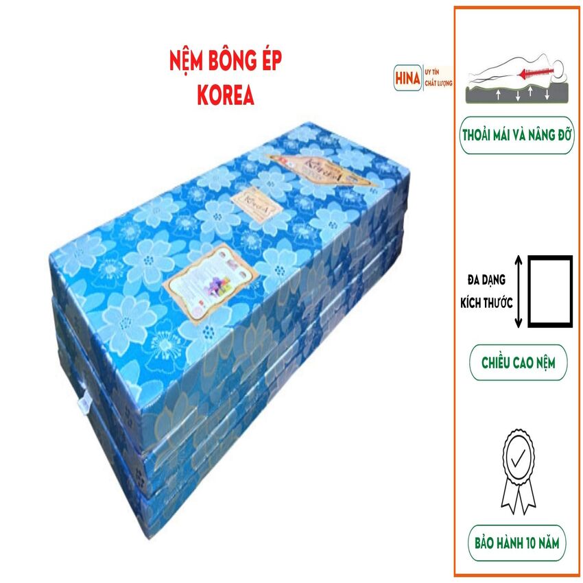 Nệm bông ép 1m x 2m x 5cm tặng 1 grap bọc nệm korea giao màu ngẫu nhiên