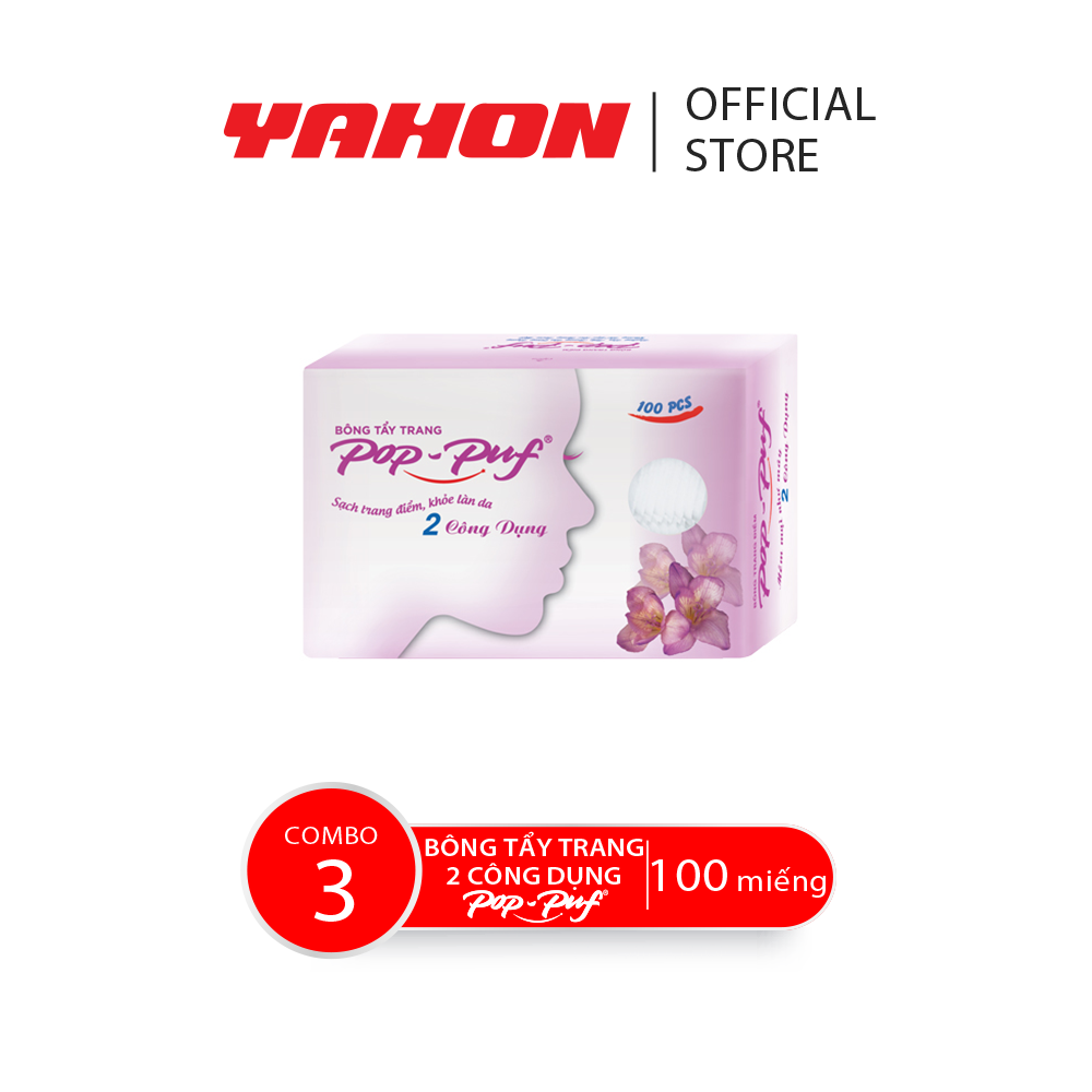Combo 3 Hộp Bông Tẩy Trang POP-PUF 2 Công Dụng, 100 Miếng/Hộp