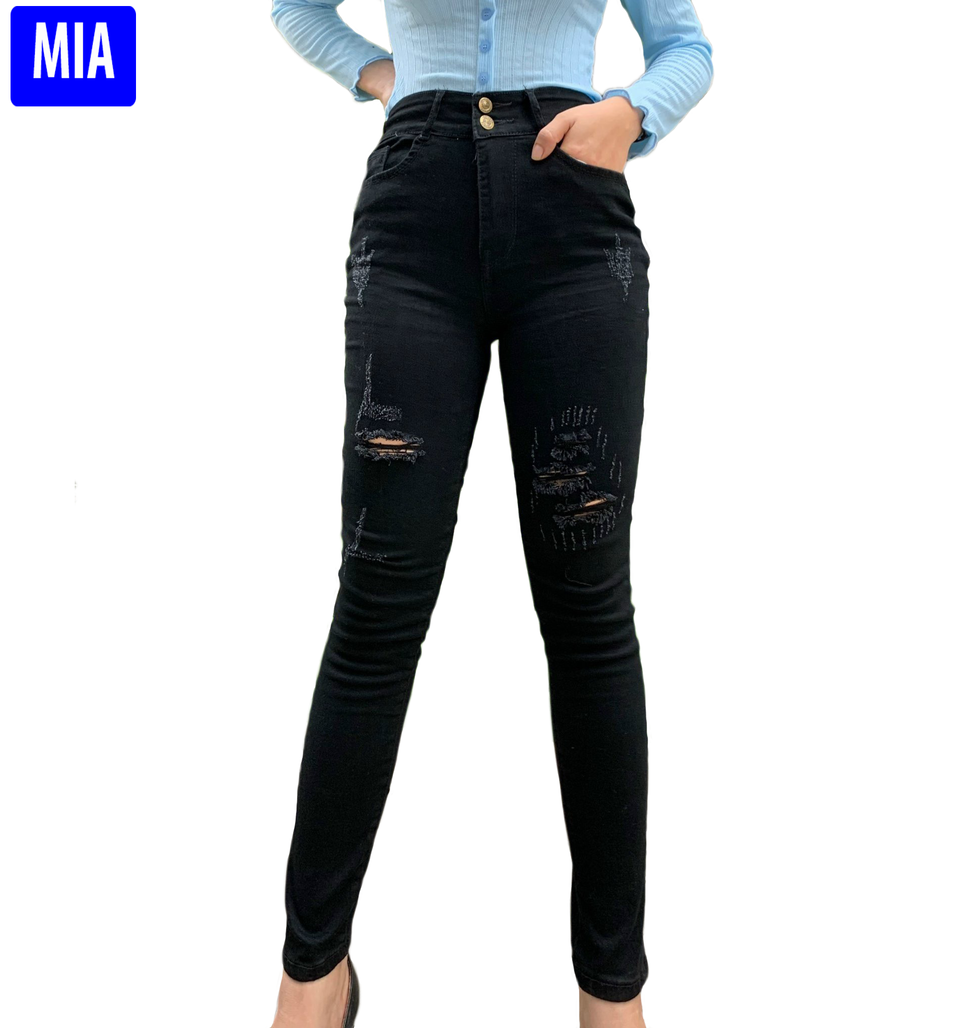 Quần jean nữ lưng cao quần jean nữ 9 tấc quần jean nữ màu xanh trơn cao cấp mi-a fashion - qjnmia060