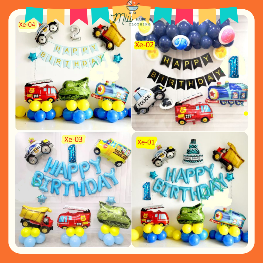 Set bong bóng trang trí sinh nhật các loại xe cho bé trai siêu đáng yêu - Miubabyclothing