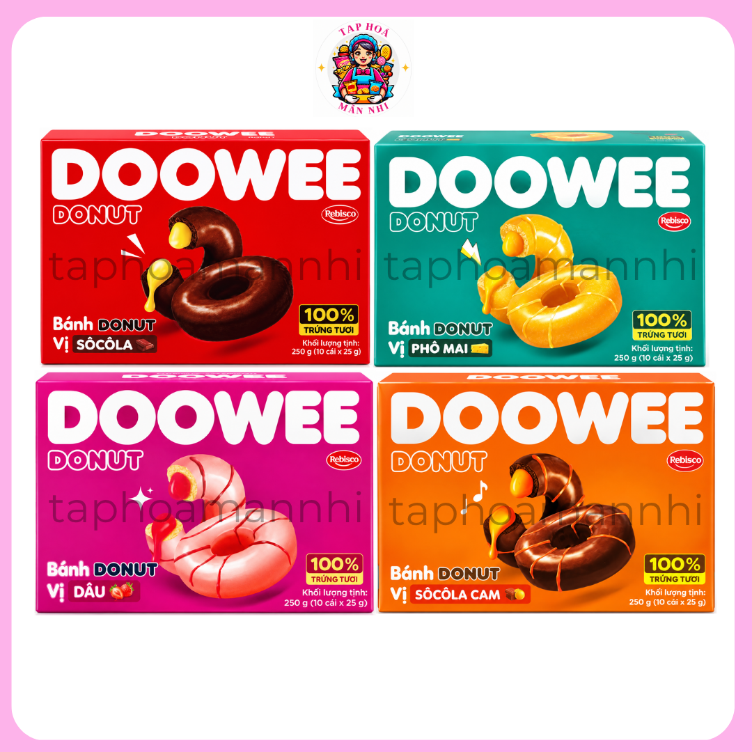 Bánh Donut Doowee Hỗn Hợp (Hộp 10 cái)