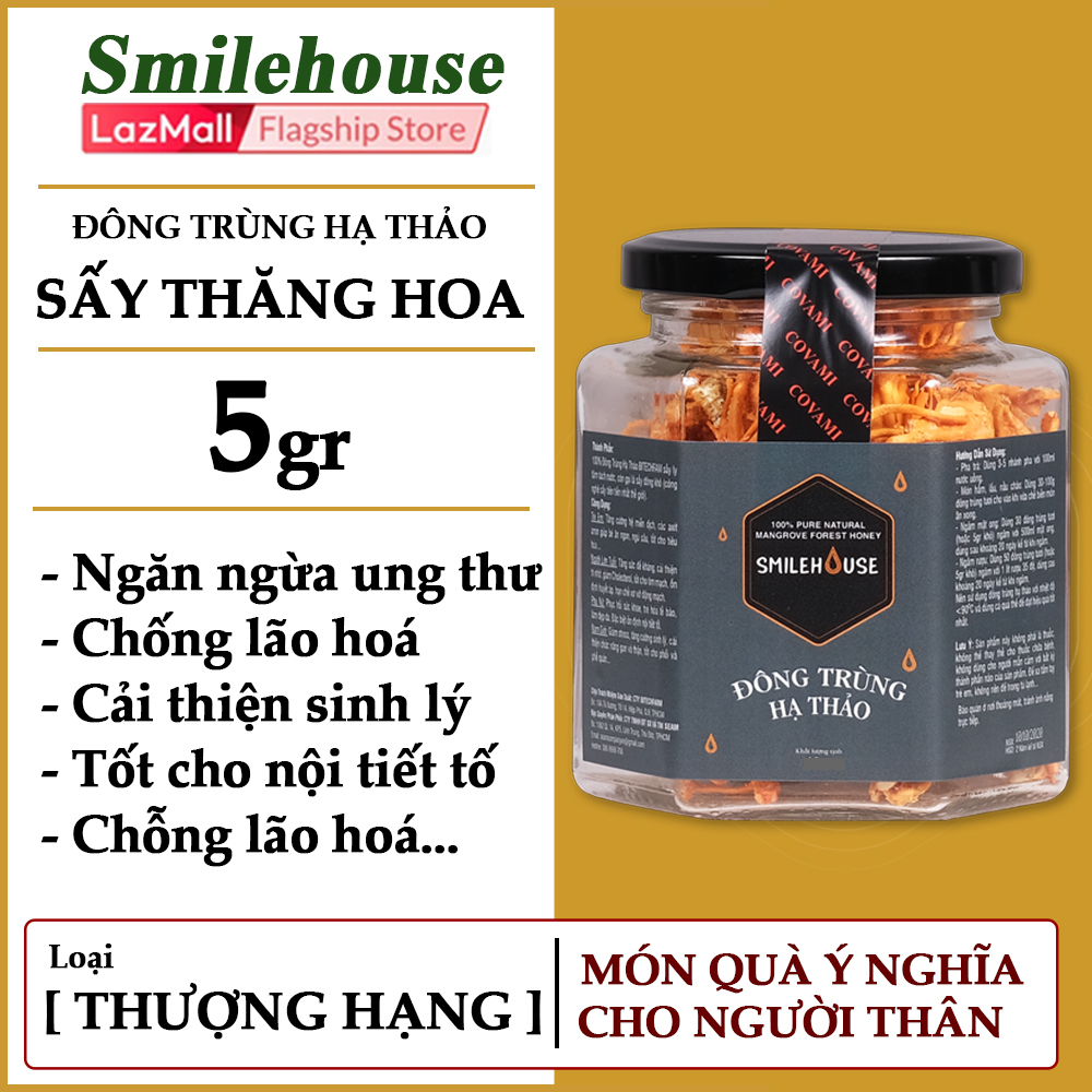 [ THƯỢNG HẠNG ] Đông trùng hạ thảo khô sấy thăng hoa Smilehouse 5gr, Chống lão hóa ,phòng ngừa ung thư ,tim mạch ,bồi bổ cơ thể