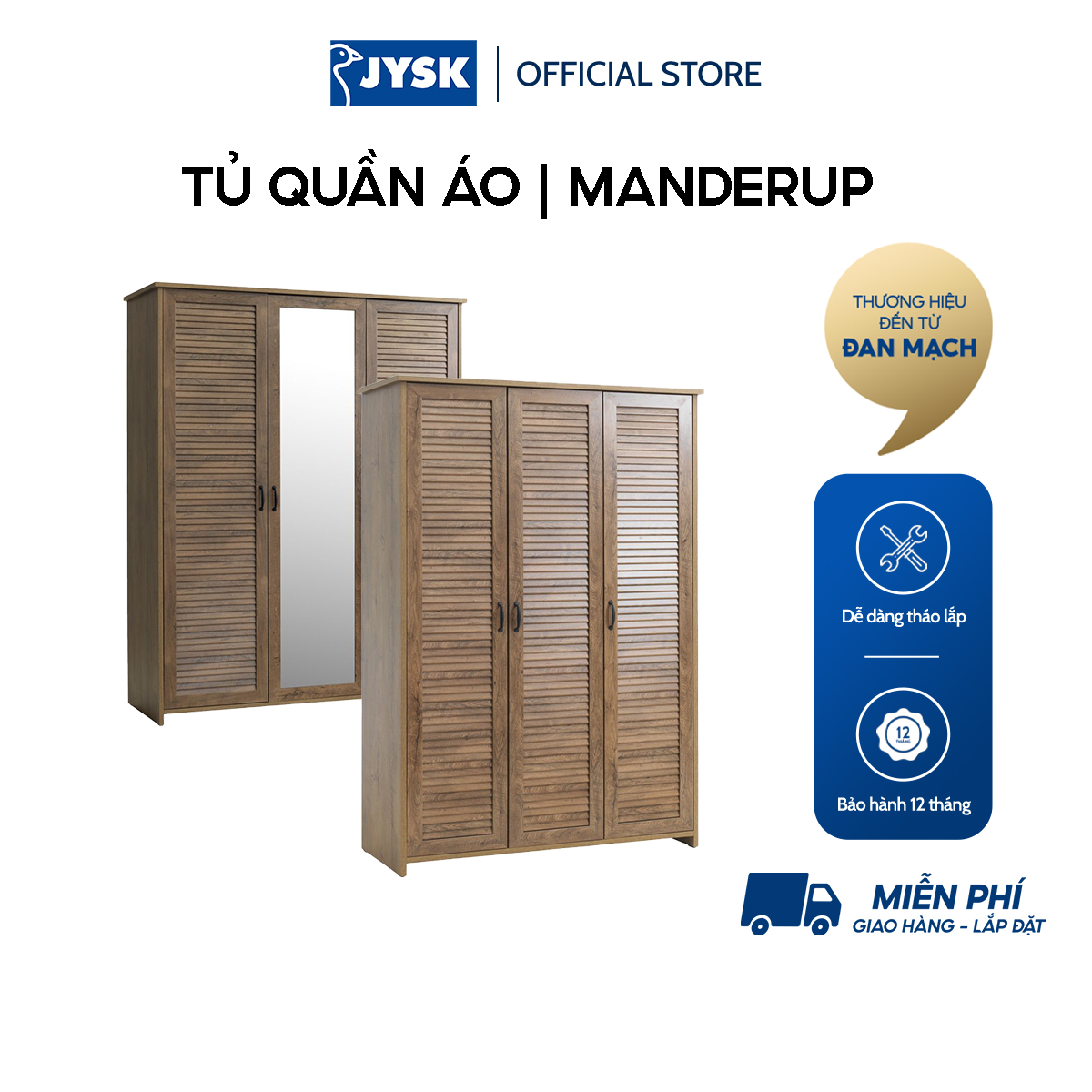 Tủ quần áo JYSK Manderup gỗ công nghiệp gương màu sồi nhiều kích thước