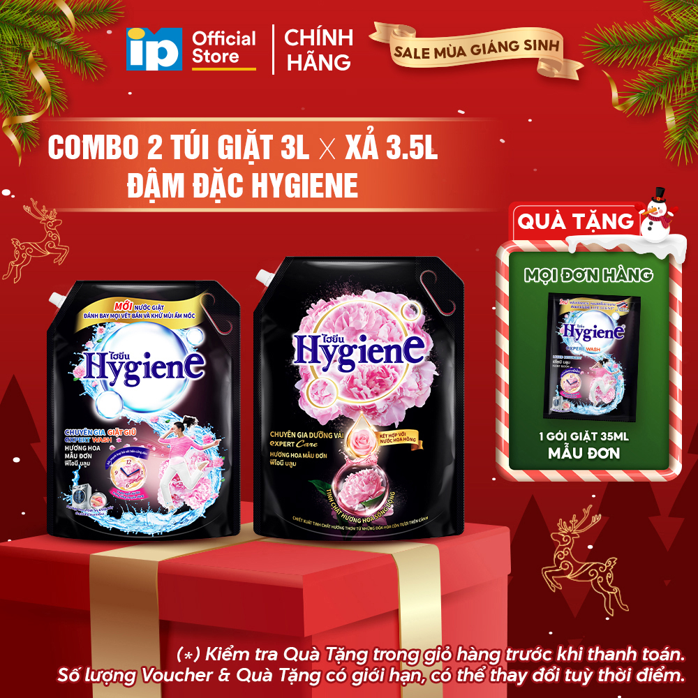 Combo Túi Nước Giặt Đậm Đặc Hygiene 3L x Nước Xả Vải Đậm Đặc Hygiene 3.5L - Hương Hoa Mẫu Đơn