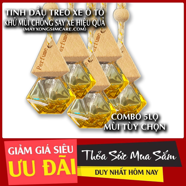 Combo 5 lọ Tinh Dầu Treo Xe Hơi Khử Mùi Chống Say Xe Hiệu Quả‎ Tinh Dầu Chanh, Tinh Dầu Cam Ngọt, Tinh Dầu Hoa Hồng, Tinh Dầu Lavender, Tinh dầu Hoa lài, Tinh Dầu Quế, Tinh dầu Bạc Hà, Tinh dầu Hoa Ly Treo Xe Ô Tô