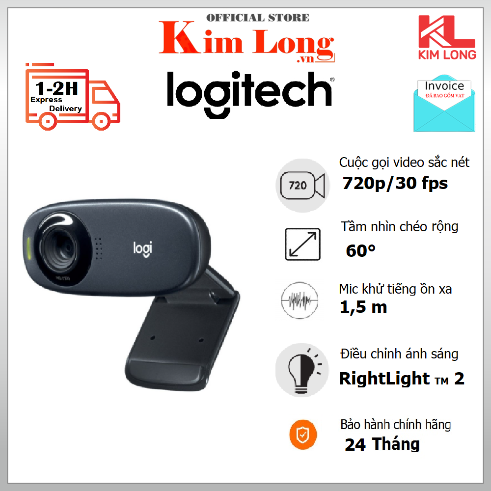 Webcam Logitech C310 HD 720p/30fps Fluid Crystal - Tự điều chỉnh ánh sáng RightLight 2