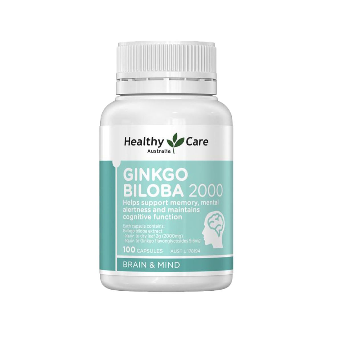 Bổ não Ginkgo Biloba 2000 Healthy Care 100 viên chính hãng Úc tăng cường trí nhớ, giảm đau đầu