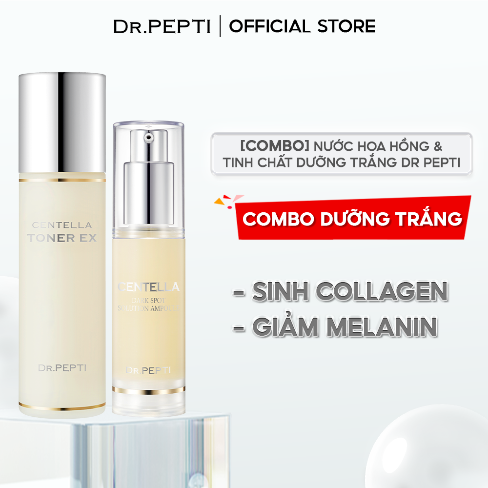 Nước Hoa Hồng Dr.Pepti Centella Toner Ex & Tinh chất dưỡng trắng Dr Pepti Centella Dark Spot Solution Ampoule