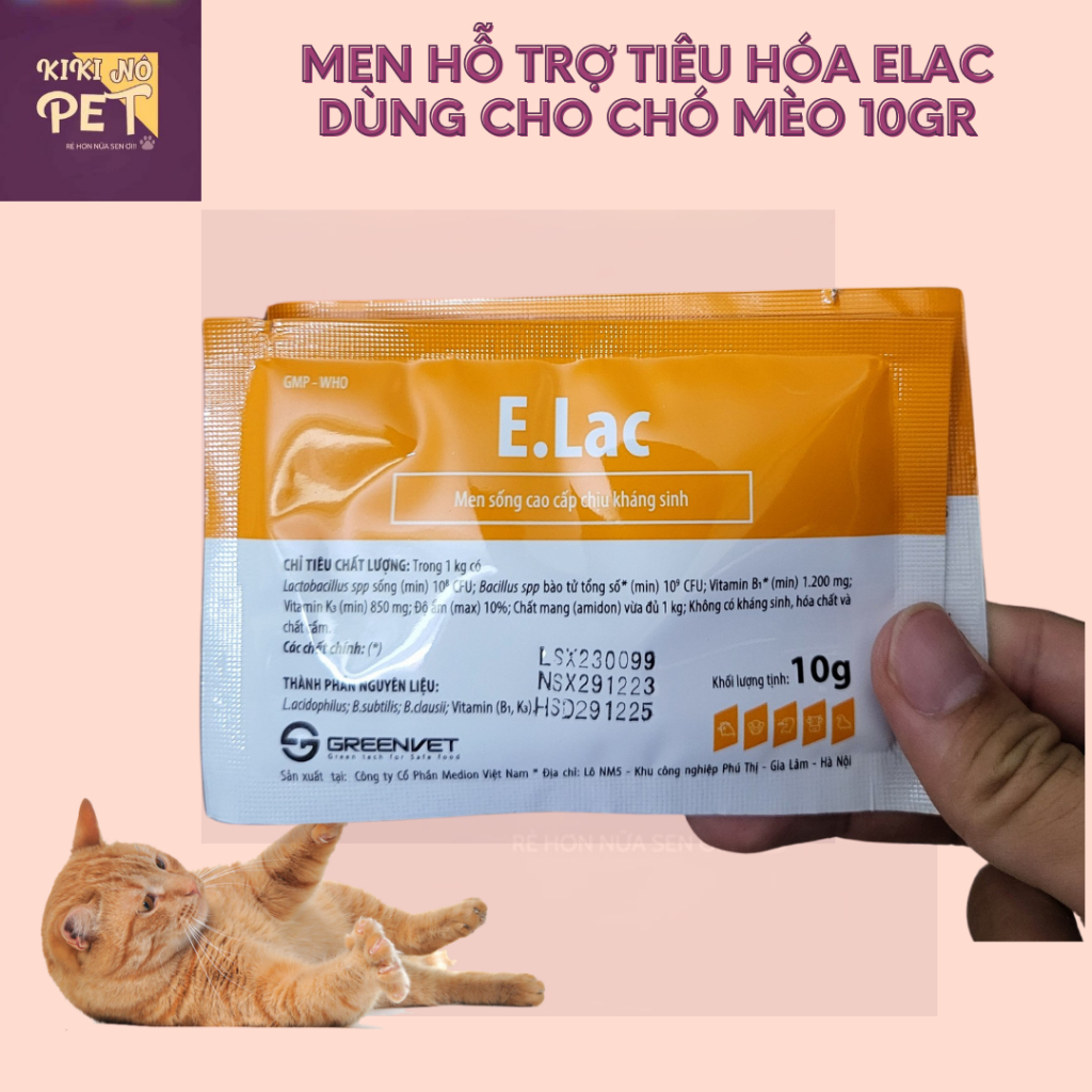 Men tiêu hoá cho thú cưng elac gói 10gr hỗ trợ điều trị tiêu chảy, rối loạn tiêu hoá - kikino