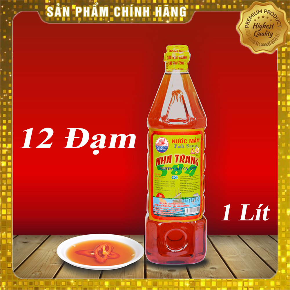 [HCM]1 Lít Nước mắm Cá cơm - 584 Nha Trang - Loại 12 độ đạm - Chai nhựa PET