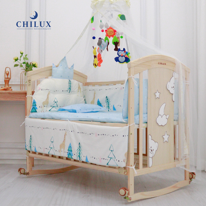 [HCM]Cũi gỗ cho bé cao cấp sang trọng Chilux Peace - Natural Bảo hành 3 năm Tặng kèm mùng bàn thay tã