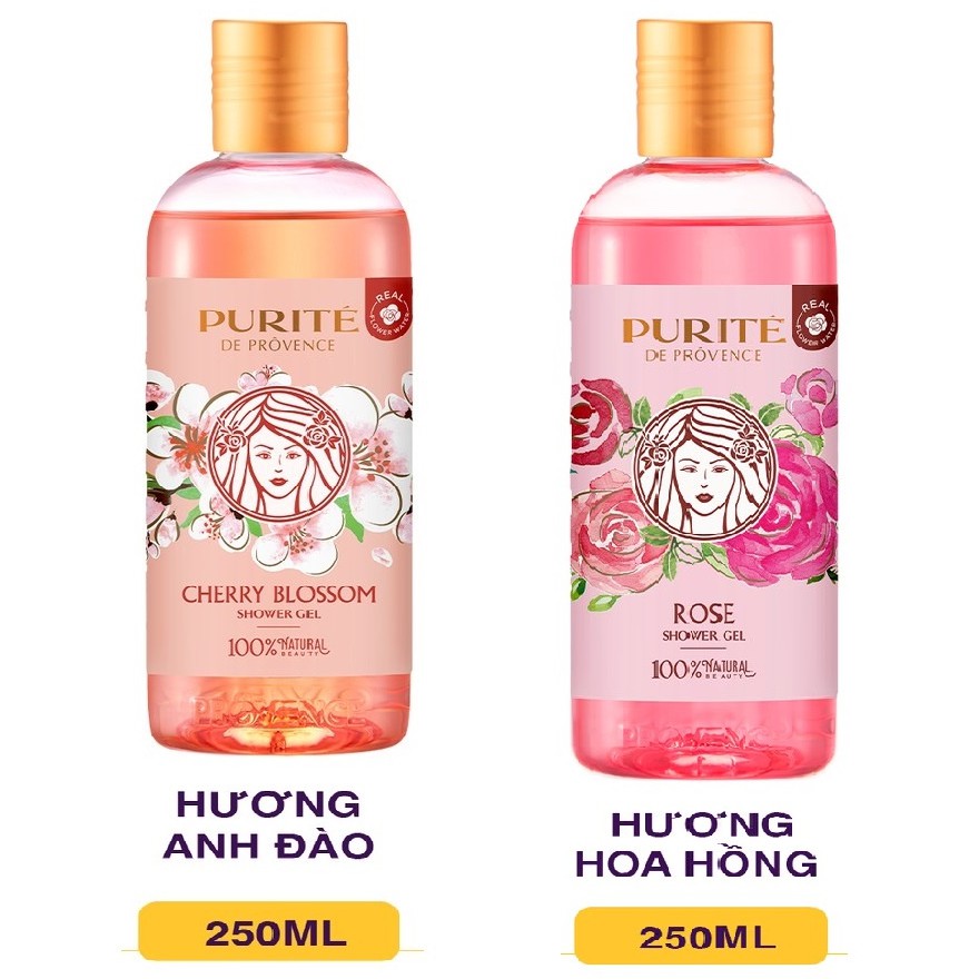Sữa tắm purité de prôvence 250ml, sữa tắm purité 250ml hương hoa hồng, hương anh đào