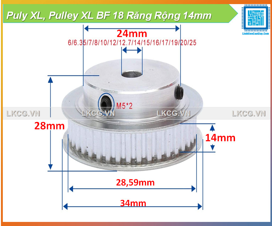 Puly xl, pulley xl bf 18 răng rộng 14mm