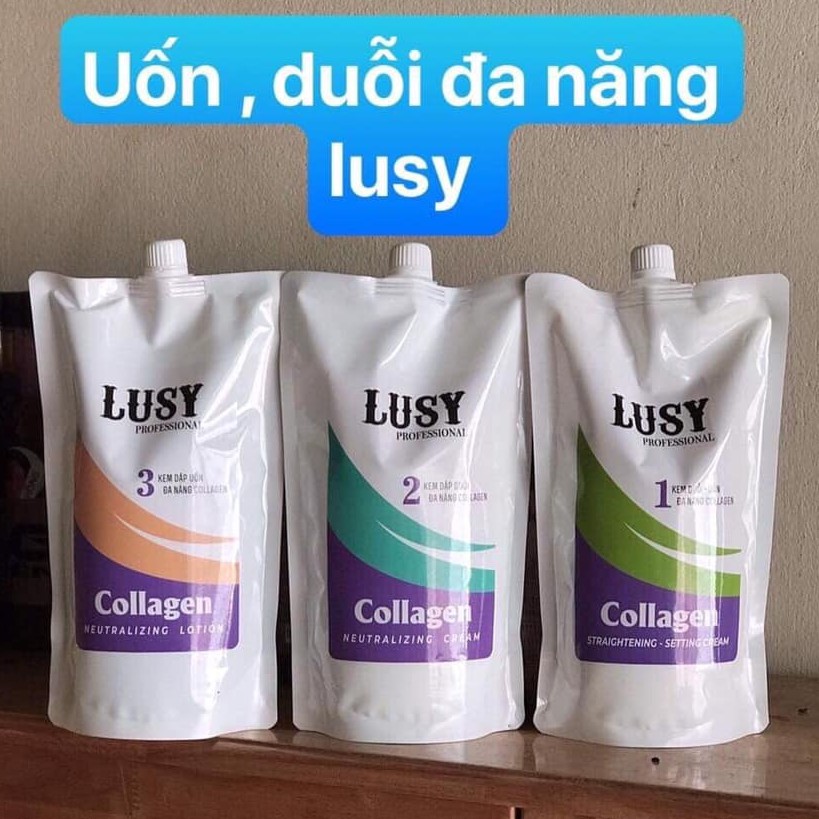 Kem uốn, thuốc uốn setting, thuốc duỗi tóc ép tóc lusy siêu bóng ,siêu xoăn 1000ml x2 kklick77