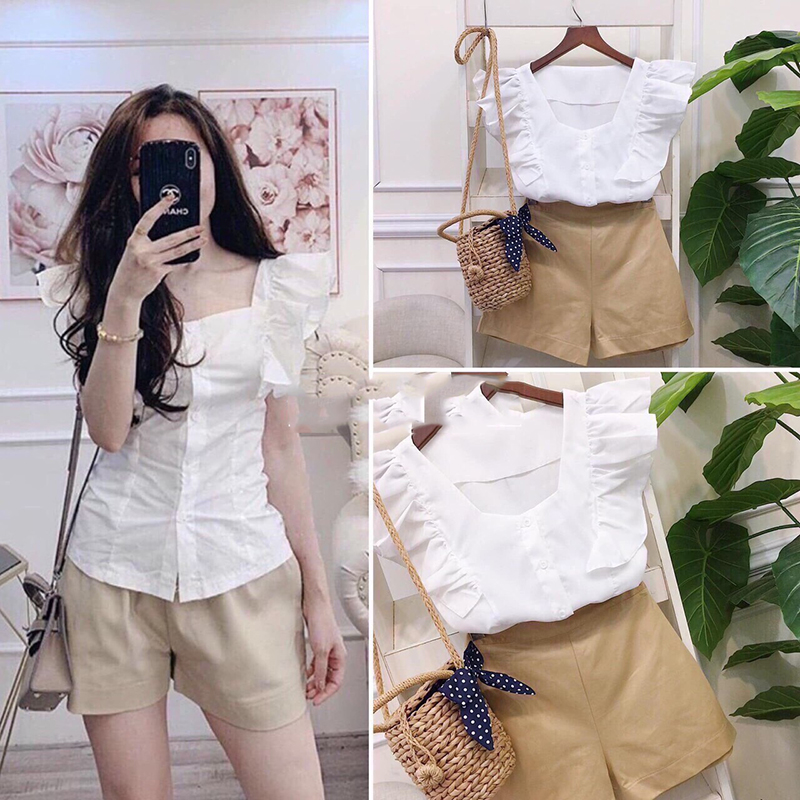 [HCM]Set bộ đùi công sở nữ thời trang PT Shop - Kiểu đóng nút cánh tiên dễ thương - Onesize từ 42 - 52kg